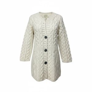 Kilronan Knitwear Merino Wool Aran Cardigan XS Cream Made in Ireland